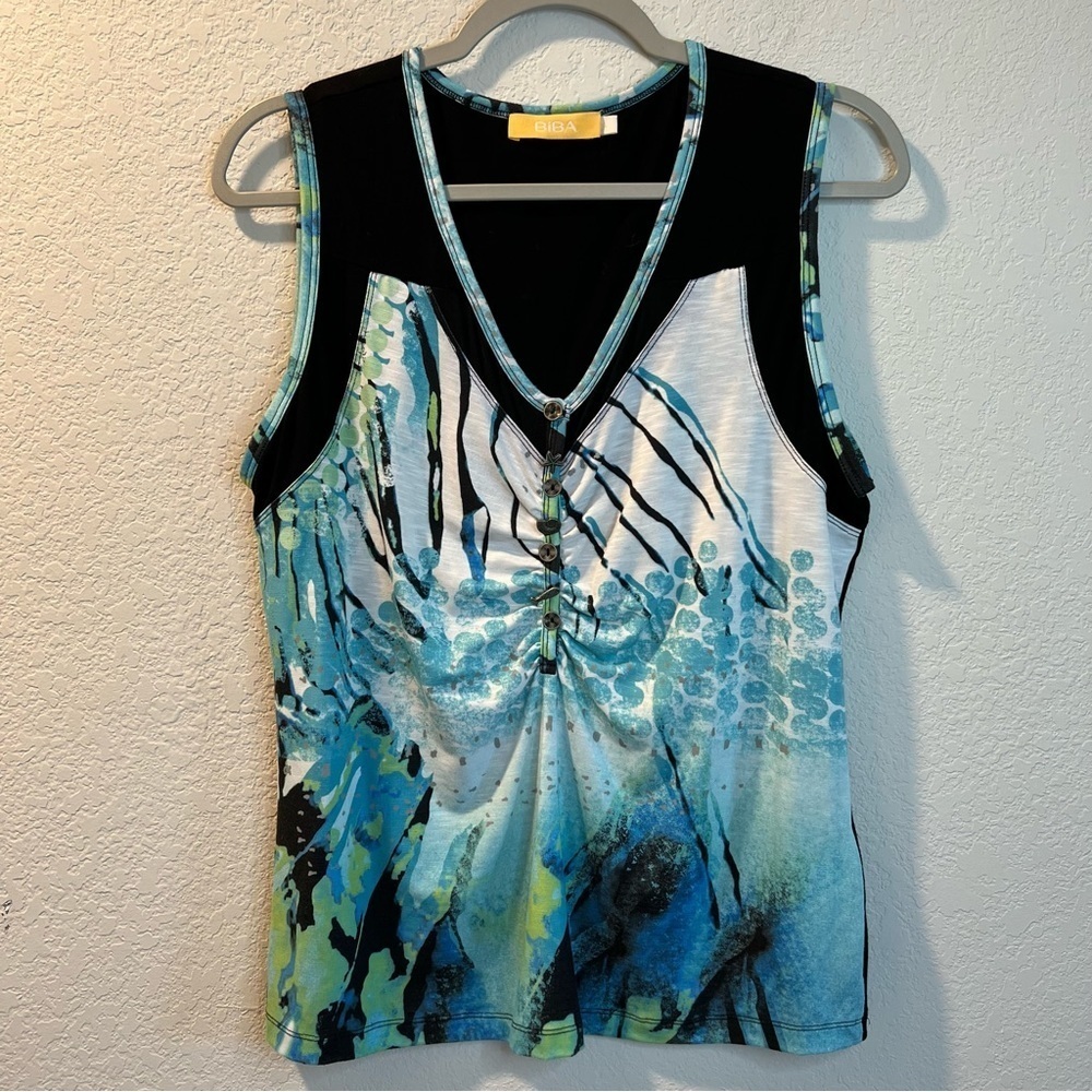 Women’s Biba blue nautical button detail boxy style blouse size large L